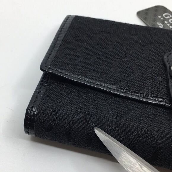 NWT GUESS Timeless Edition SLG Black Canvas Trifold Wallet - Picture 7 of 16